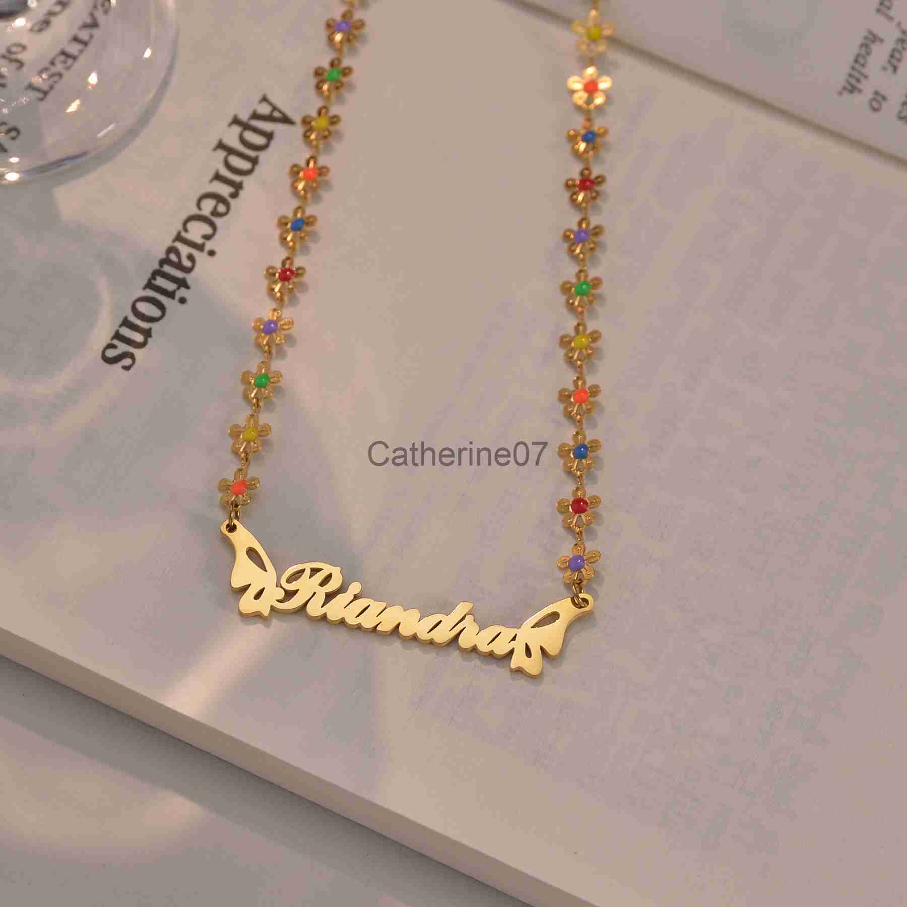 Pendant Necklaces Atoztide Personalized Custom Name Necklace for Women Oil Flower Link Chain Stainless Steel Letter Fashion Pendant Jewelry Gift J2308