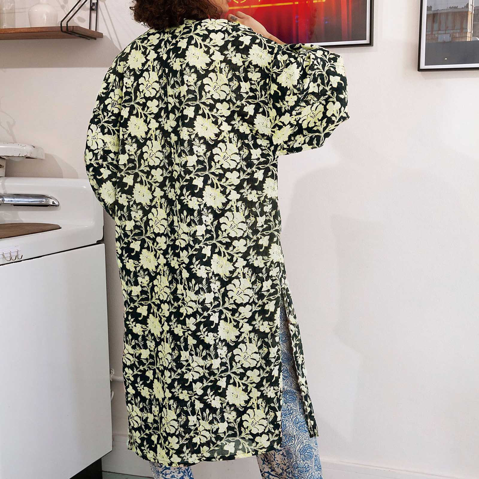 Women's Blouses Shirts Women Bohemian Flower Print Maxi Kimono Loose Half Sleeve Maxi Long Blouse Tops Holiday Beach Open Front For Womens Chiffo