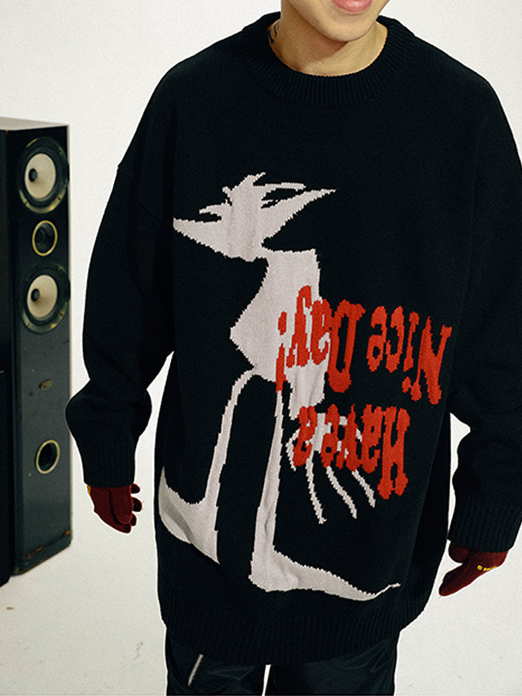 Men's Sweaters Men's Vintage Knit Sweater Autumn Winter Pullover Unisex Y2K Chic Harajuku Men's Loose Cotton Sweater Black Loose Anime 