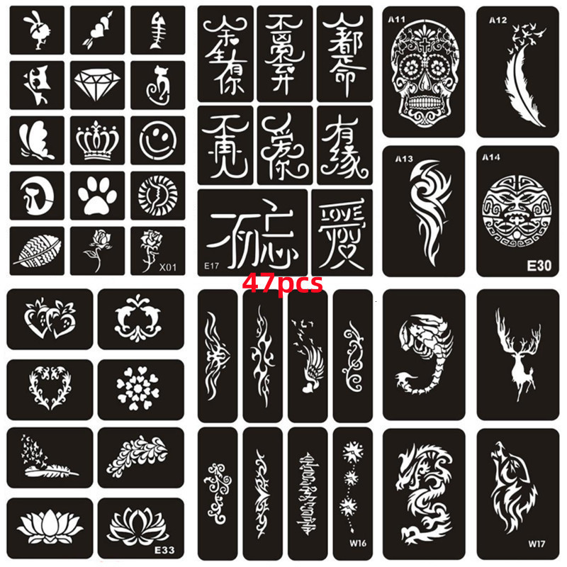 Other Permanent Makeup Supply 38-150pcsset Henna Tattoo Stencils for Hands Arm Body Airbrush Stencil Template Supplies Glitter Tattoo Stencil Women Me