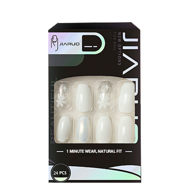 False Nails JIARUO 24PCSBOX Short Balle Press on Nails False Nail Art Y2k Ice Snow Glitter Nail Art White Pure Elegant Wedding Nails Piece 230808