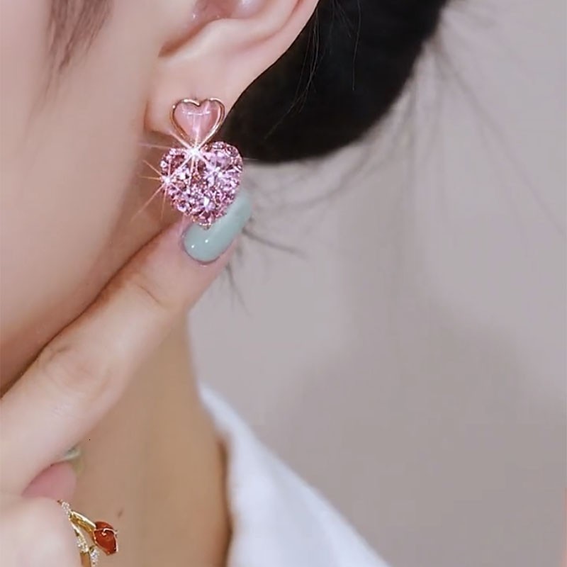 Dangle Chandelier Studded with Pink Heart Earrings for Women Personality Fashion Cute Summer Accessories Party Jewelry Birthday Gift 230808