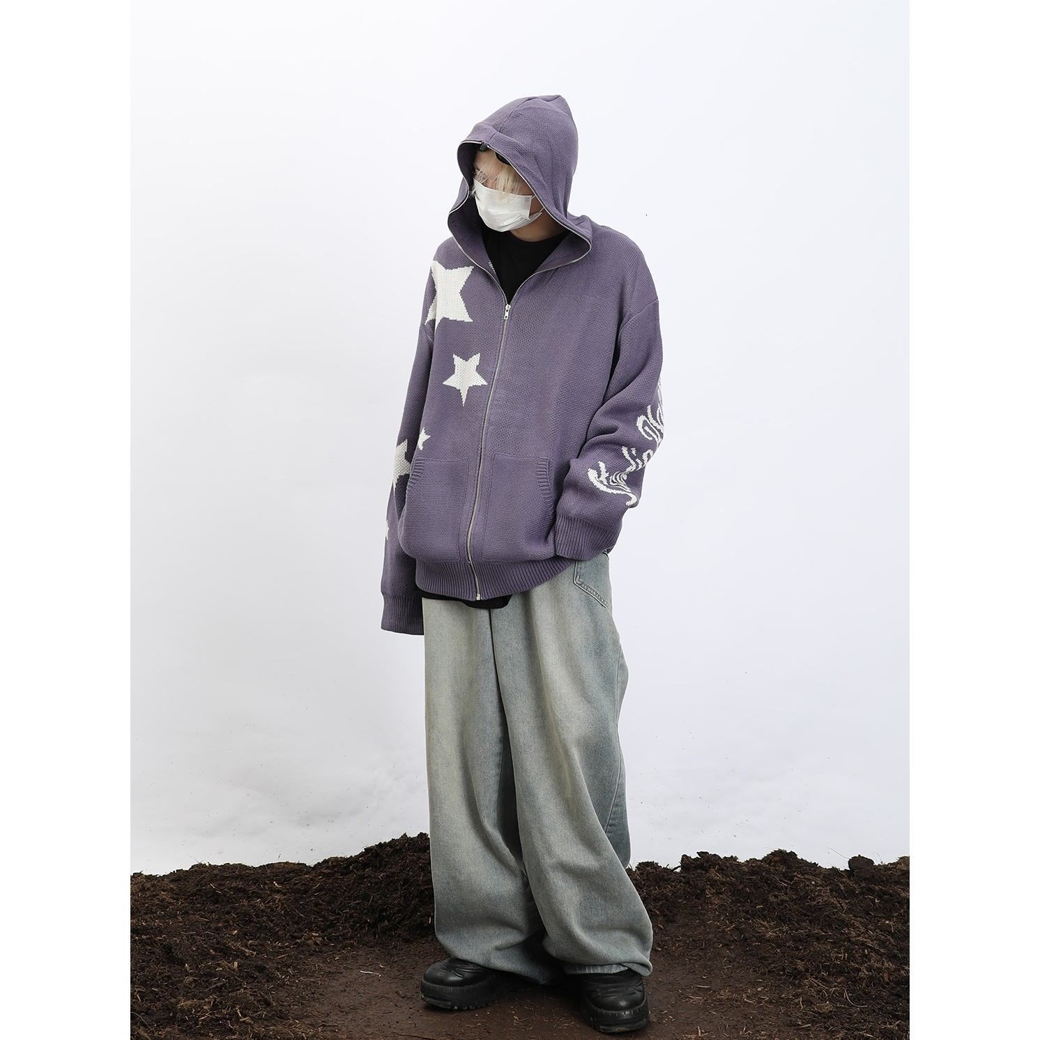 Men's Sweaters Star zipper cardigan hooded knitted sweater for men and women American retro ins loose casual all-match hooded sweater jacket 2308