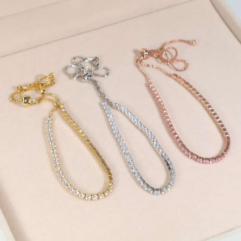 New Designer 3mm Adjustable Size Slider k Tennis Chain Tassels Bracelet Hip Hop Women Men Iced Out Paved Bg White Pink Cubic Zirconia Gift Jewelry