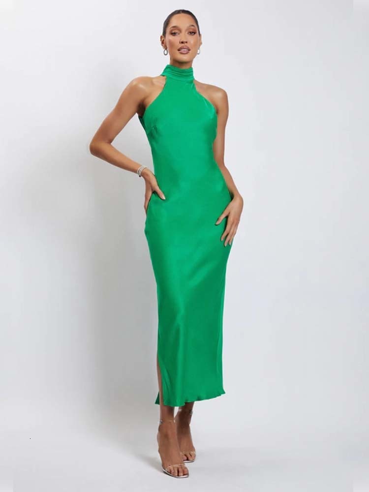 Urban Sexy Dresses Elegant Sexy Satin Long Dress Women Turtleneck Backless Slim Bodycon Dresses Female Fahsion Party Maxi Dress Vestidos Robes 230808