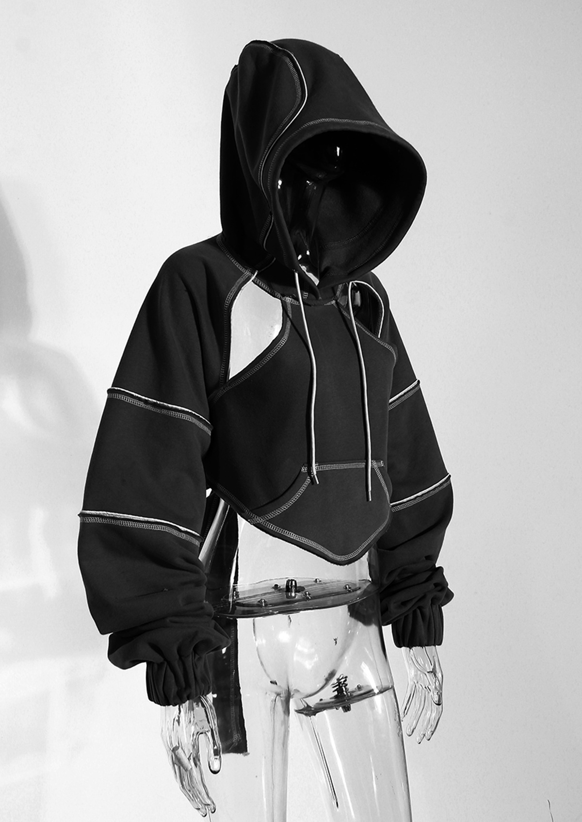 Hip Hop Hoodies Women Pullover Spring Autumn Cutout Backless Bandage Short Hooded Crop Sweatshirt Tracksuit