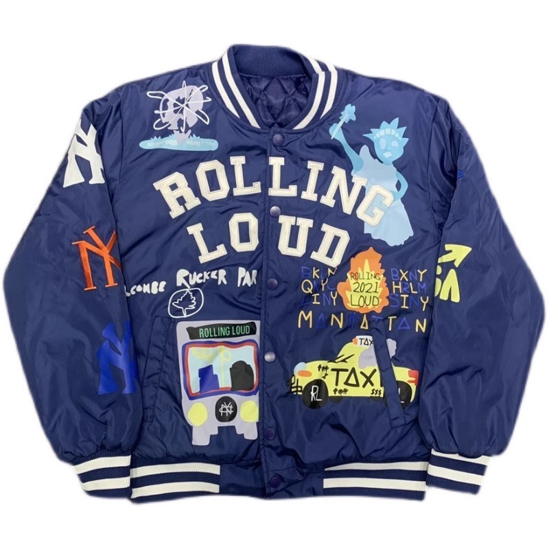 Men's Jackets High Street Baseball Jackets Men Women 1 1 Quality Cartoon Letter Embroidery Oversized Blue Varsity Coat Autumn 230808