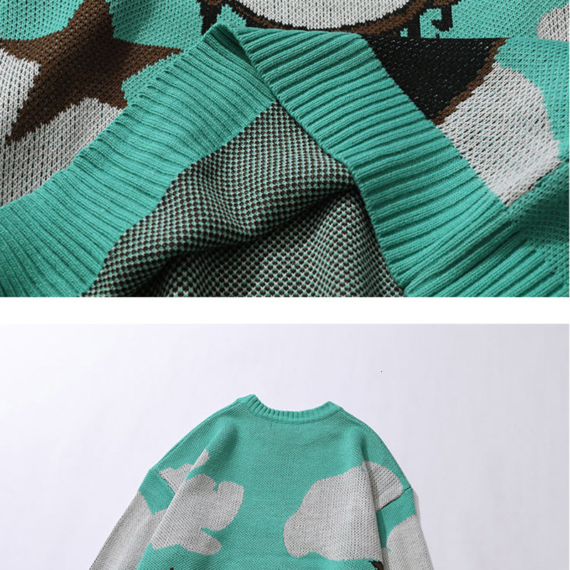Men's Sweaters Harajuku vintage cartoon anime knitted sweater men winter oversized men's rock hip hop rap pullover women jumper ugly sweater
