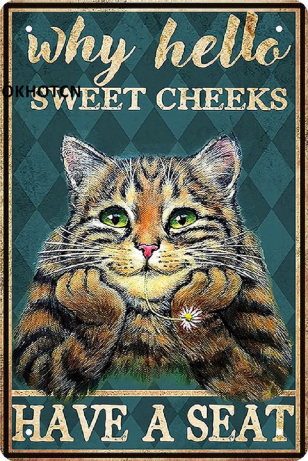 Vintage Funny Tabby Cat Metal Painting Drink Coffee Tin Sign Cute Cats Poster Metal Signs Text Shabby Decorative Plate Home Pet Room Man Cave Decor 30