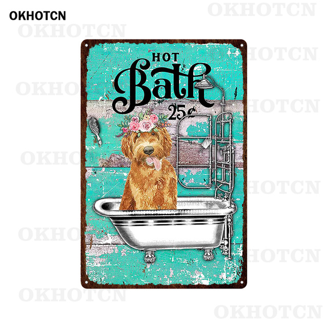 Black Cat Metal Tin Sign Dog Doing Yoga Metal Poster Funny Animals Dog Taking A Bath Vintage Plaque Wall Stickers for Pet Shop Bathroom Toilet Decor 3