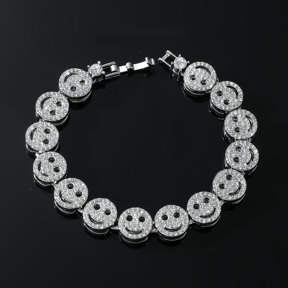 Chic Streetwear Aesthetic Male Golden Face Emoticon Anklet Band With Glittering Rhinestones Perfect For Any Music Event