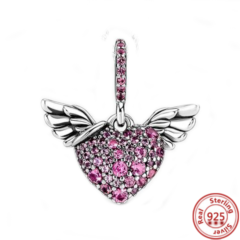 925 Sterling Silver Charm Hanging Key Qi Ball Pink Heart Wings Eye Hanging Decoration Suitable For Primitive Charm Bracelet Female Jewelry Gift
