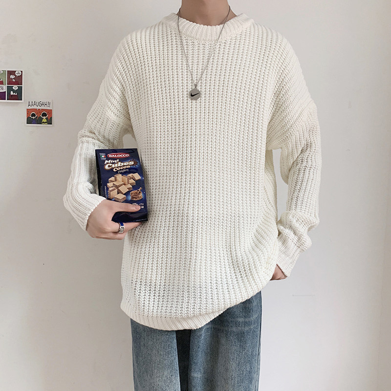 Men's Sweaters Korean Fashion Sweater Men Autumn Solid O Neck Knitwear Streetwear Male Clothes Harajuku Loose Knitted Pullovers Pull Homme 230808