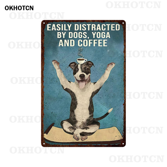 Black Cat Metal Tin Sign Dog Doing Yoga Metal Poster Funny Animals Dog Taking A Bath Vintage Plaque Wall Stickers for Pet Shop Bathroom Toilet Decor 3