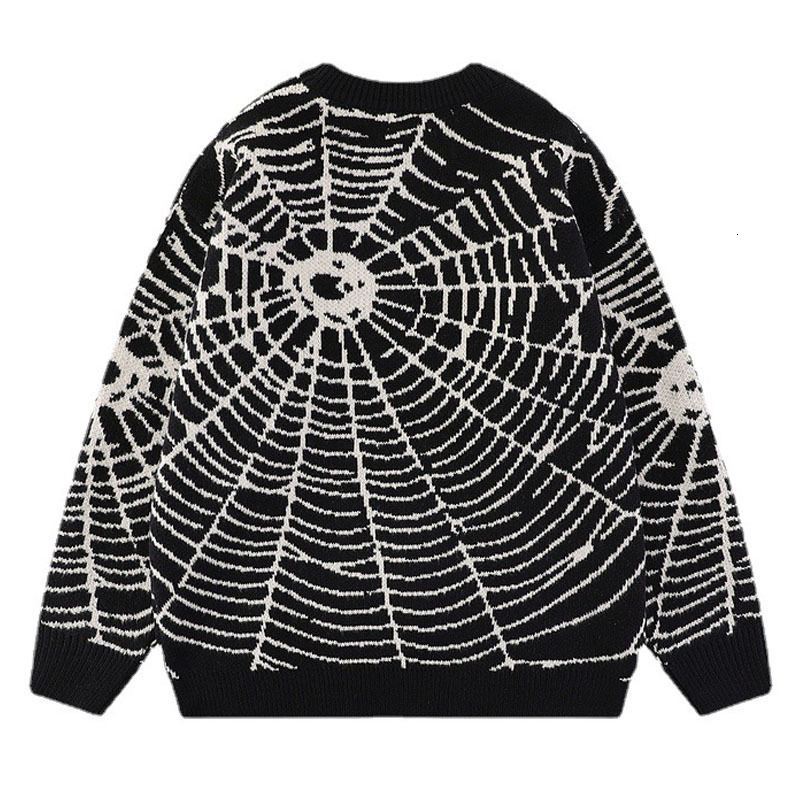 Men's Sweaters Mens Spider Web Knitted Sweaters Unisex Street Harajuku Wool Jumper Unisex Y2k Hip Hop Retro Casual College Pullover Autumn 230808