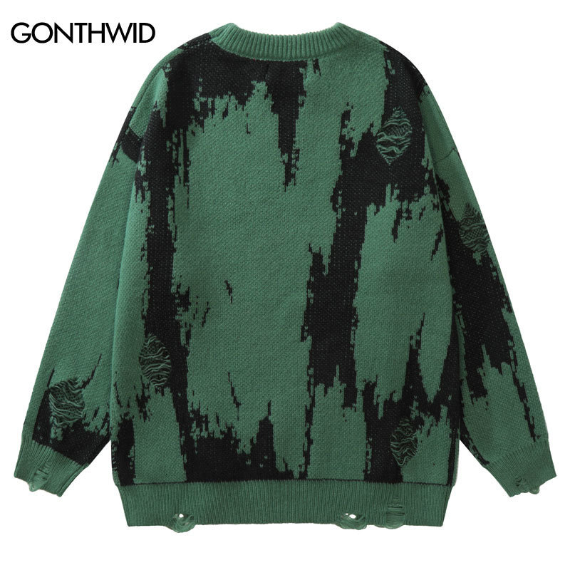 Men's Sweaters Hip Hop Ripped Sweaters Grunge Y2K Vintage Knitted Punk Gothic Streetwear Jumpers Men Women Harajuku Fashion Pullover 230808