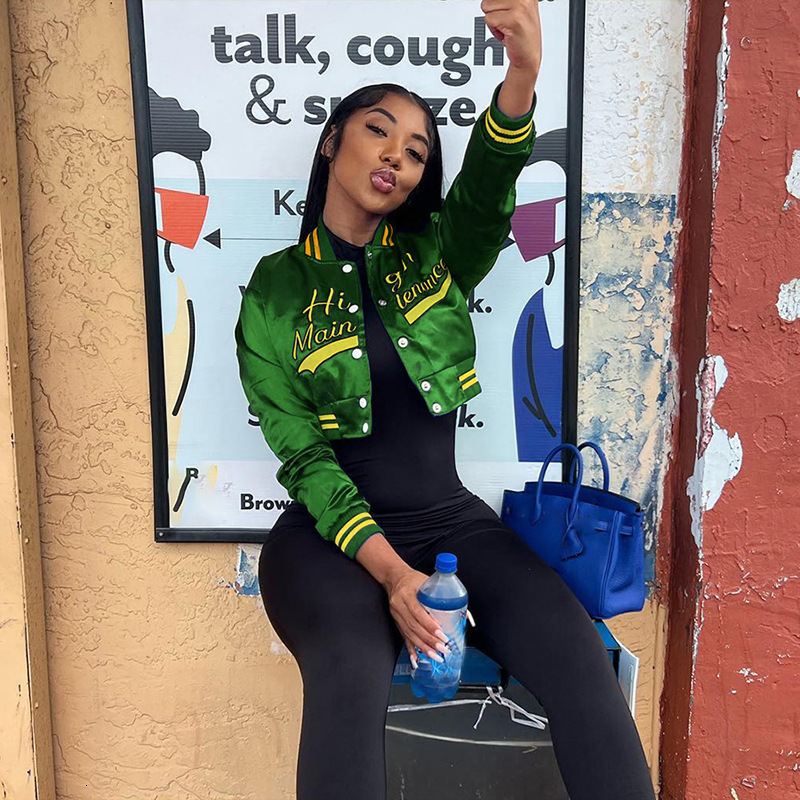 Womens Jackets Varsity Baseball Jacket Winter Clothes Women Fitness Cropped Cyber Y2K Streetwear Racing Bomber Satin Coat 230808