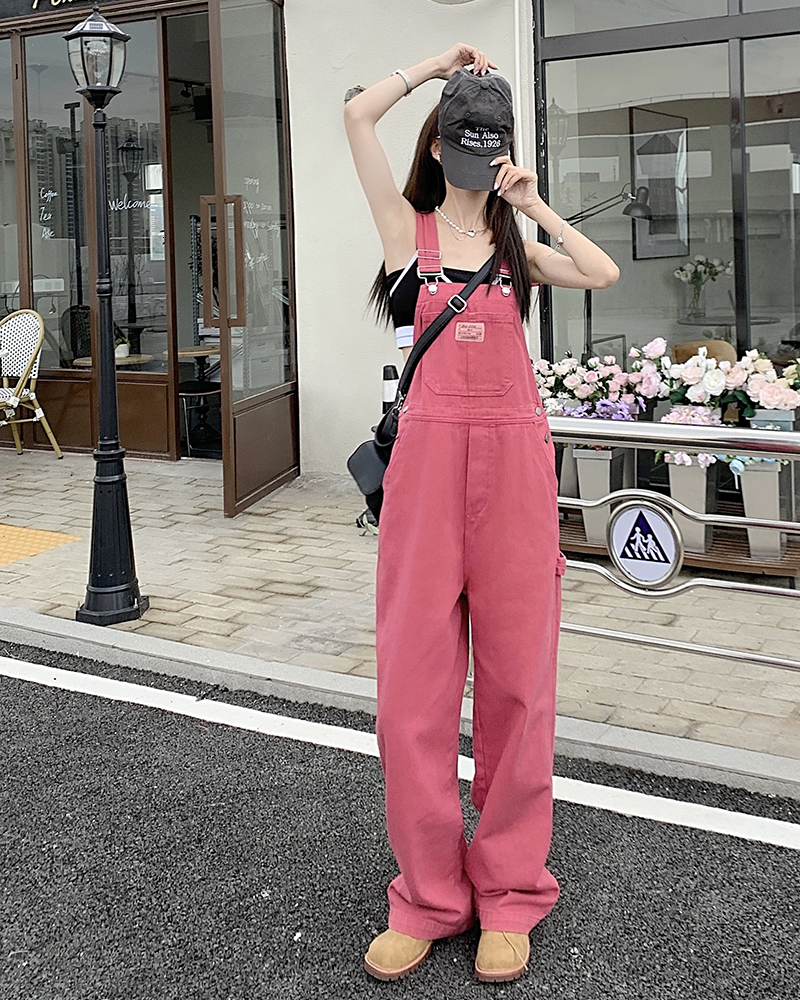 Women's Jumpsuits Rompers SM jeans womens Summer Preppy Style loose Girls Pink wide leg trousers jumpsuit korean casual denim overalls womens 788