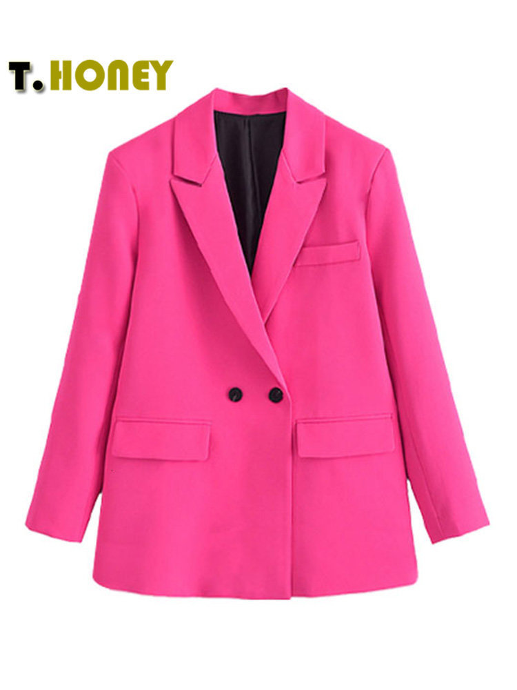 Women's Suits Blazers TELLHONEY Women Fashion Solid Double Breasted Blazers Female Elegant Long Sleeves Loose Jacket Coats Office Ladies Outerwea