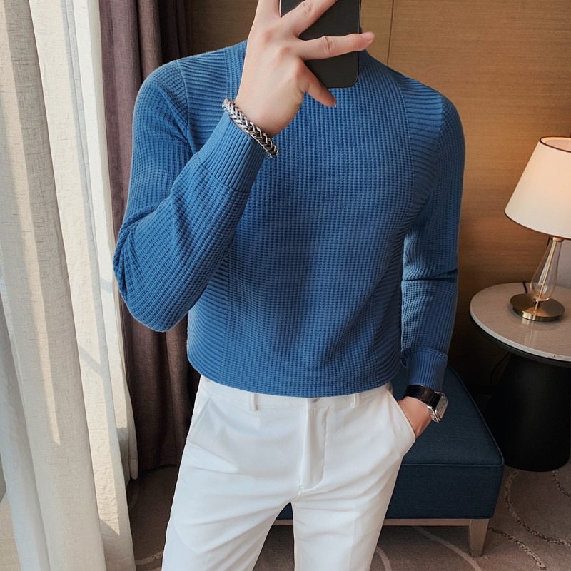 Men's Sweaters Legible Autumn Winter Warm Sweaters Men Solid Mock Neck Knitted Pullovers Male Slim Fit Sweater for Man 230808