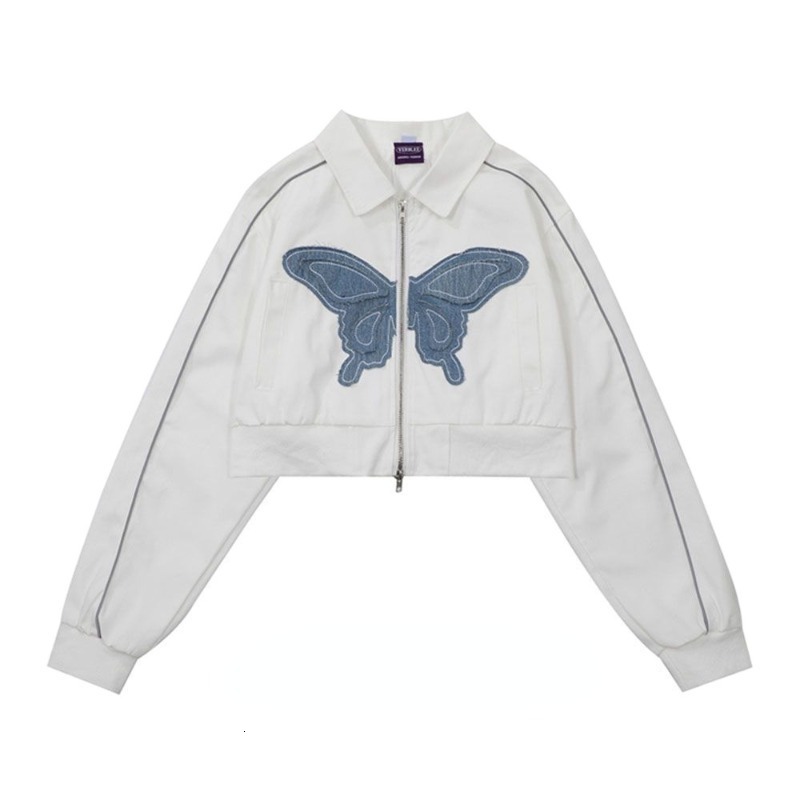 Womens Jackets HOUZHOU Streetwear Bow Cropped Jacket Women Korean Fashion Vintage Y2k Zipper Oversize Short Long Sleeve Aesthetic Coats 230808