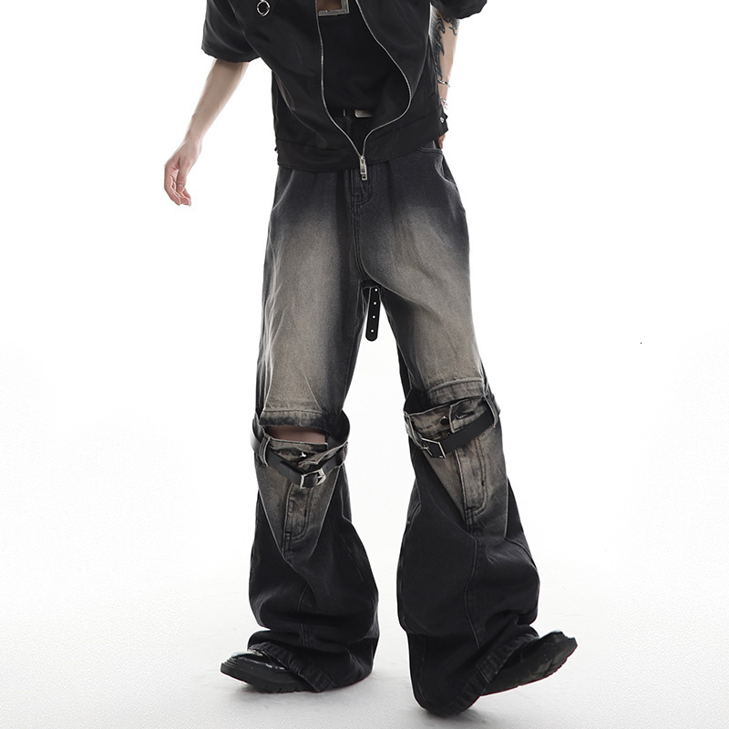 Mens Jeans FEWQ Vintage Men Spliced Micro Flared American Style High Street Wide Leg Straight Denim Pants Summer Clothing 9A8932n 230809