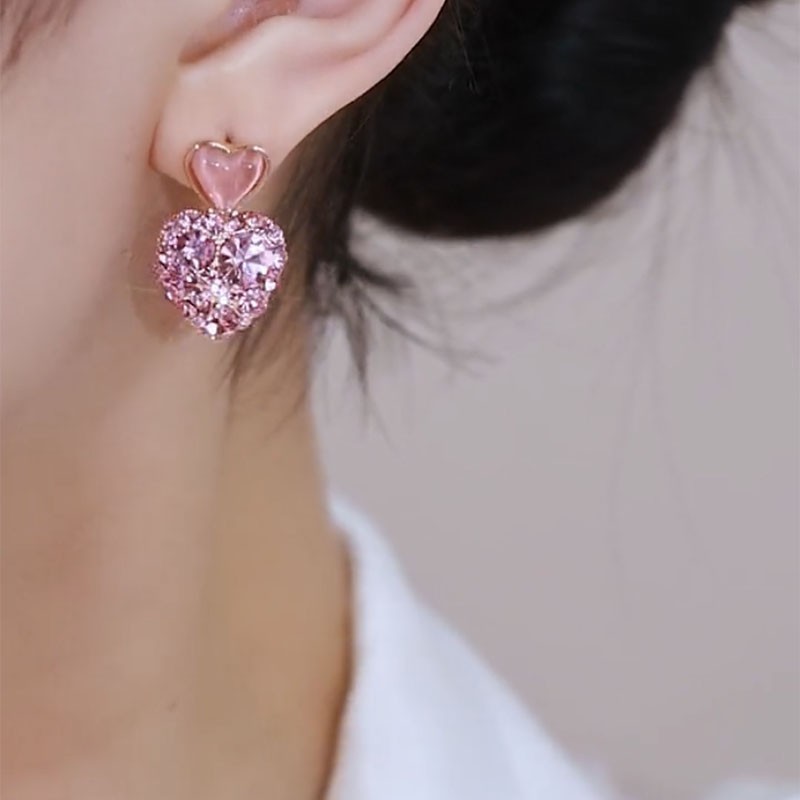 Dangle Chandelier Studded with Pink Heart Earrings for Women Personality Fashion Cute Summer Accessories Party Jewelry Birthday Gift 230808