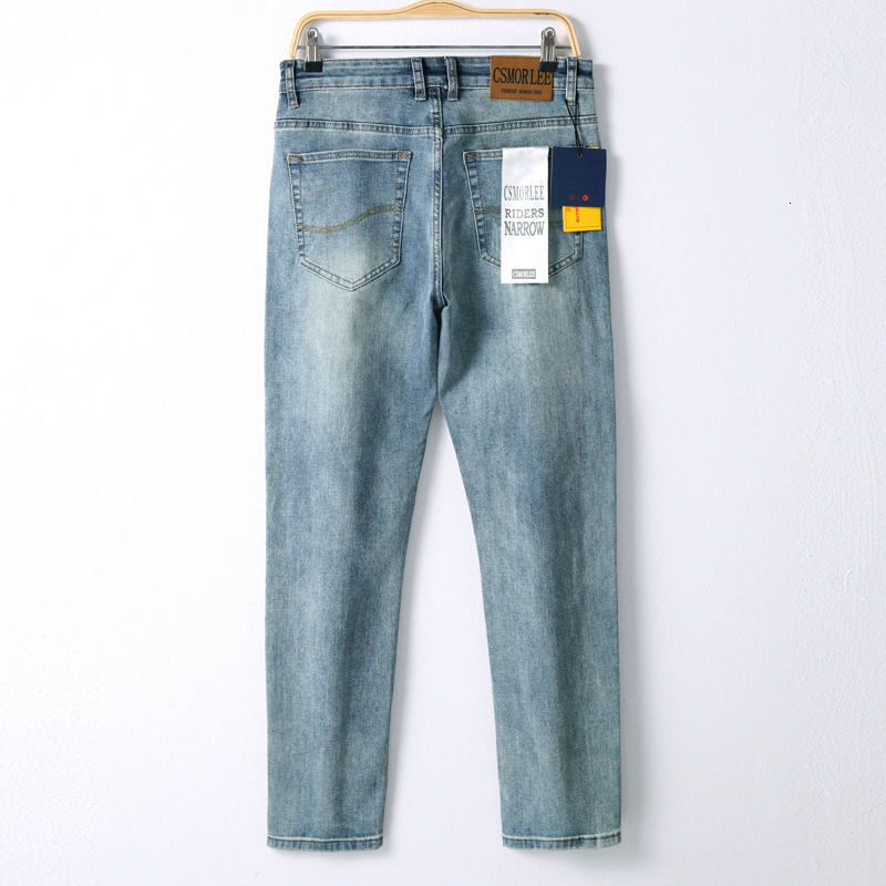 Mens Jeans Spring Autumn Vintage Blue Solid Color Elastic Classic Men Slim Fashion Denim Trousers Male 2840 230809