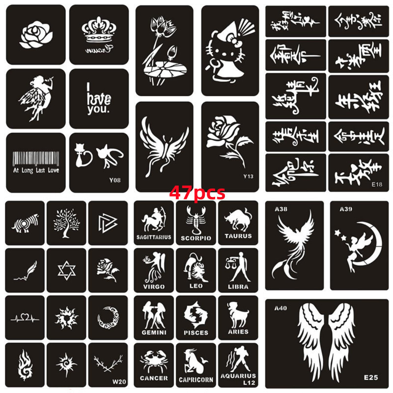 Other Permanent Makeup Supply 38-150pcsset Henna Tattoo Stencils for Hands Arm Body Airbrush Stencil Template Supplies Glitter Tattoo Stencil Women Me