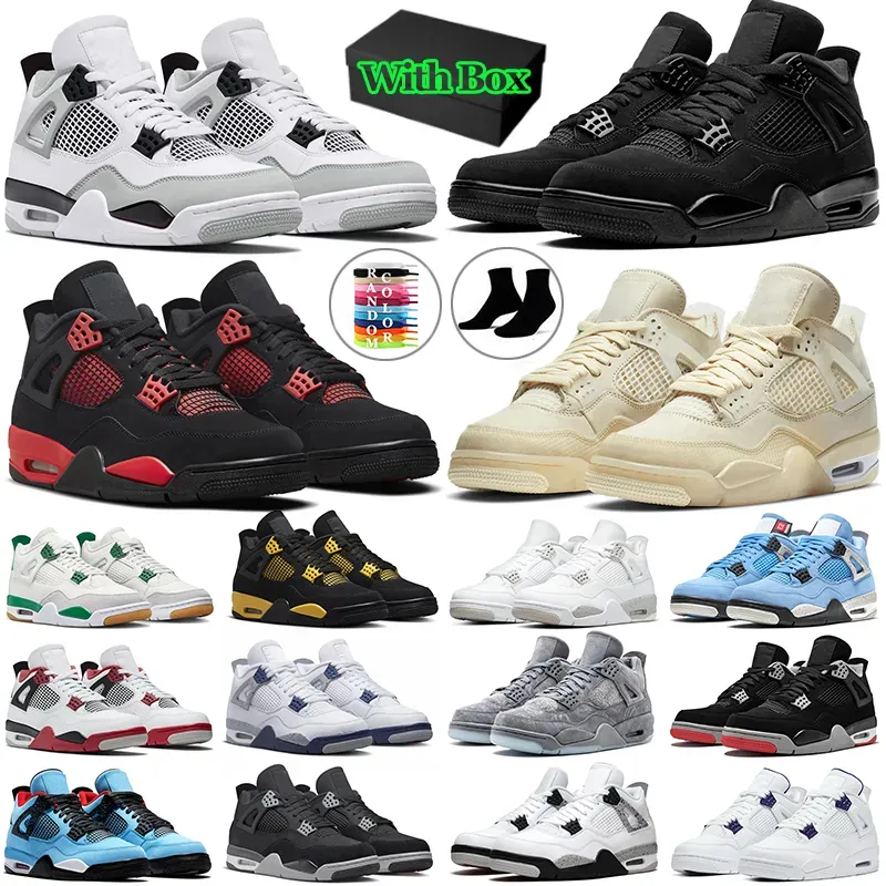 black cat 4s basketball shoes 4 men women j4 fire red thunder pine green sail military canvas cool grey mens womens trainers outdoor sports sneakers with box