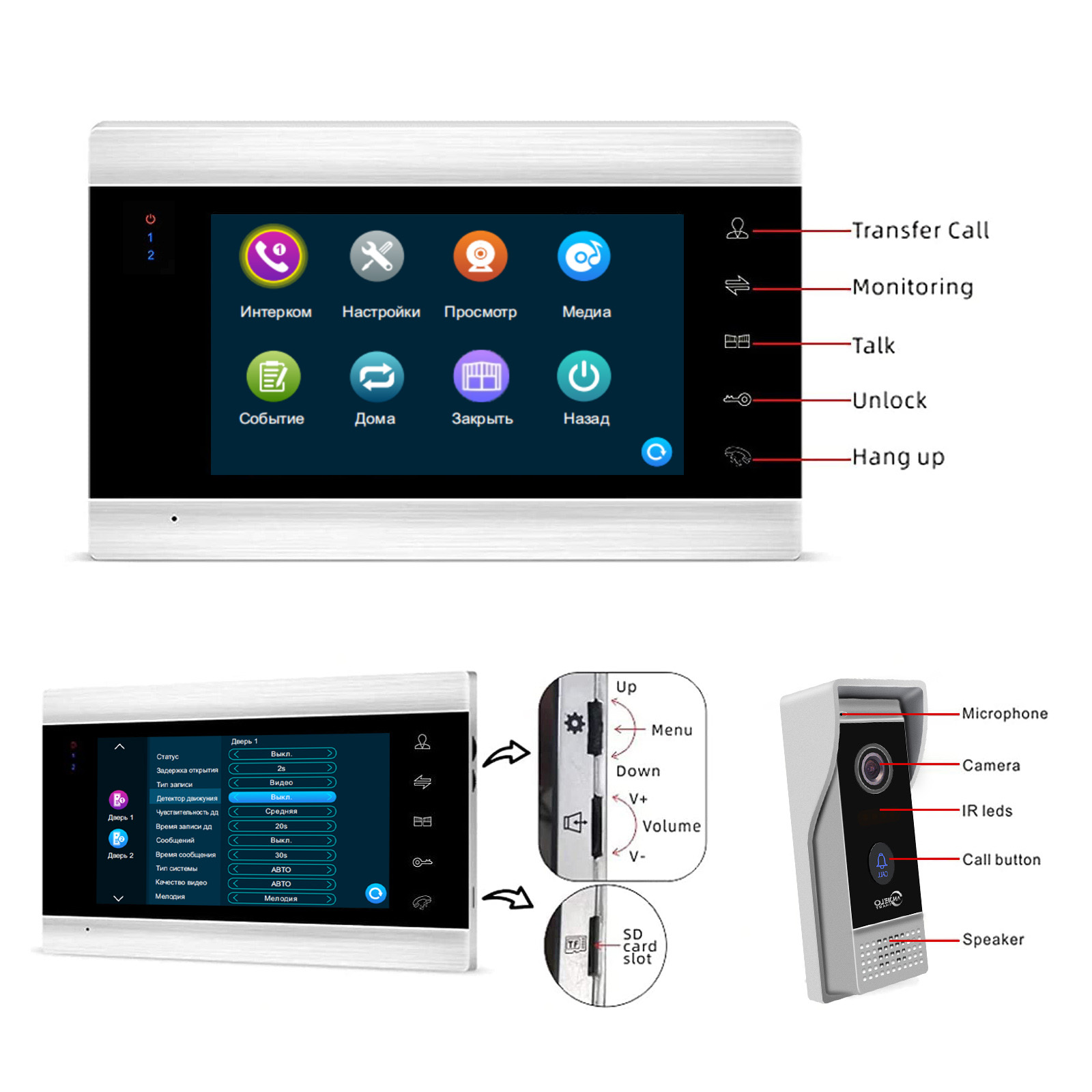 New Arrival Anjielosmart Video Intercom 7 inch Screen with Video Doorbell Door Phone Video Intercom System For Home
