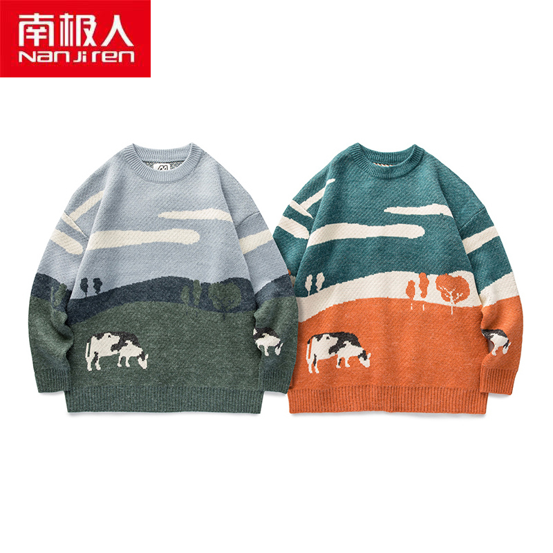Men's Sweaters Nanjiren men Clothing Men Breathable Pullovers Warm Daily Casual O-neck Animal Print Long Sleeves Cotton Thin Men Sweater 230808