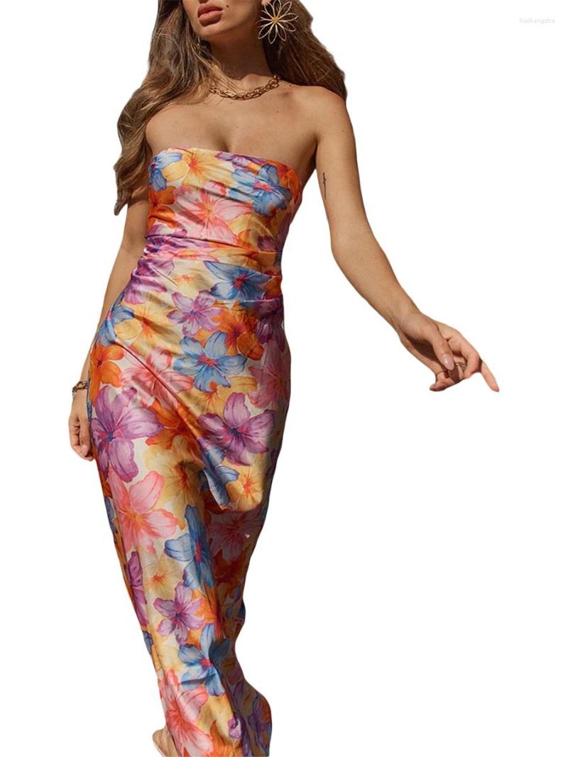 Casual Dresses Stylish And Chic Women S Floral Bodycon Midi Dress With Sleeveless Strapless Design Tube Top Backless Detailing For