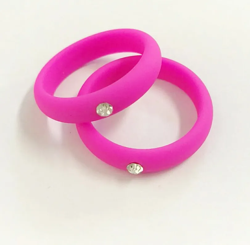 Silicone ring with rhinestone 5mm width Fashion Women Flexible Rubber Silicone Durable Wedding Ring Womens Jewelry Size 4 to 9ZZ