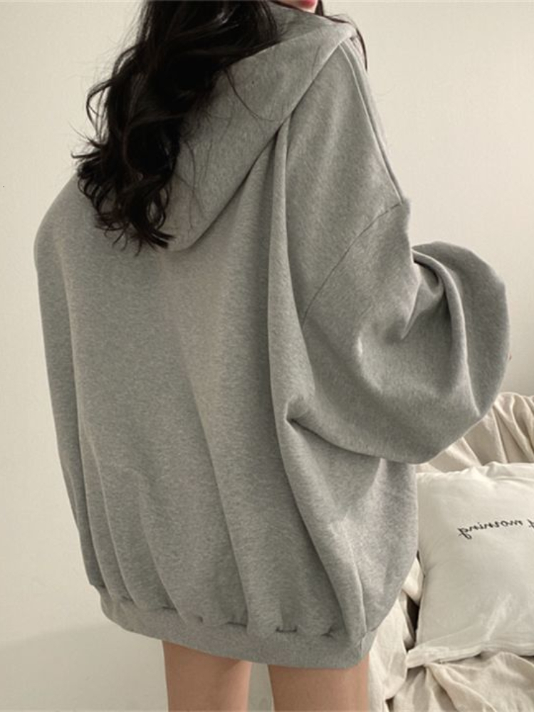 Women's Hoodies Sweatshirts Deeptown Hip Hop Zip Up Oversized Hoodies Women Harajuku Letter Print Sweatshirts Gray Vintage Loose Fleece Winter To
