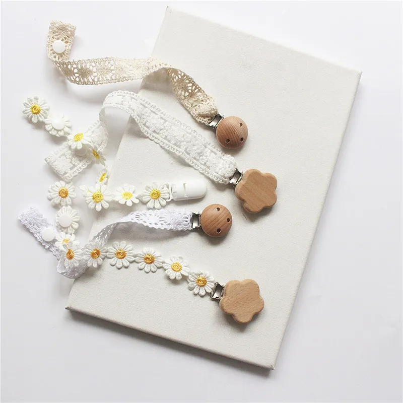 Lace Pacifier Clips Dainty Dummy Holder with Wood Metal Clip Chain Soothes Baby Shower GiftsZZ