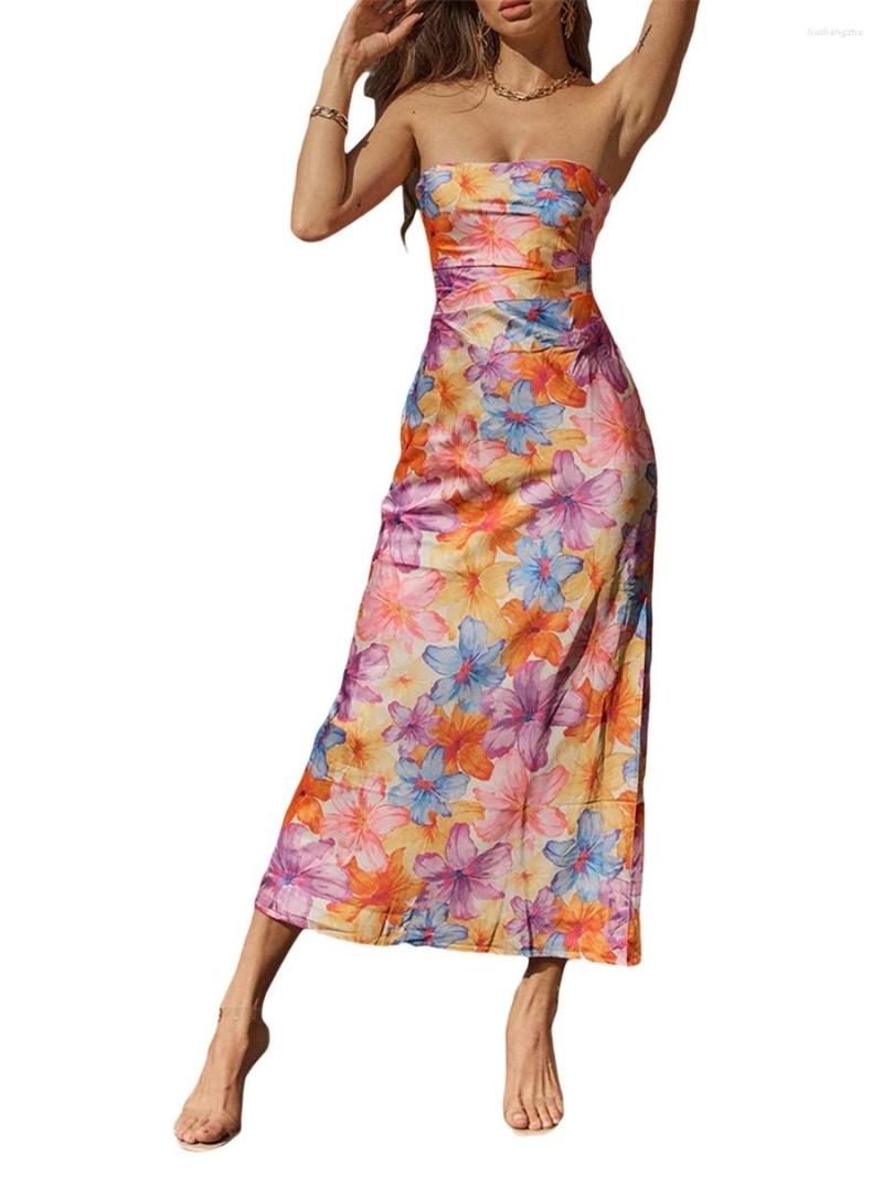 Casual Dresses Stylish And Chic Women S Floral Bodycon Midi Dress With Sleeveless Strapless Design Tube Top Backless Detailing For