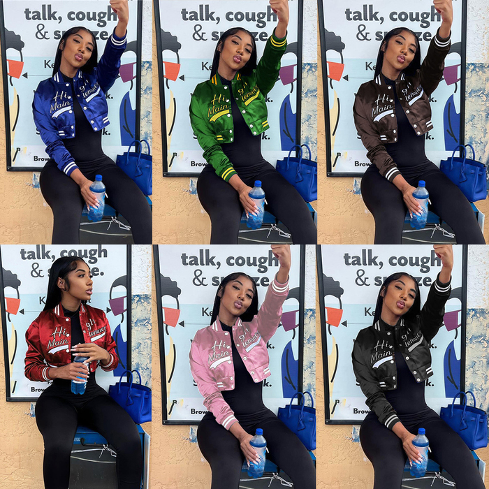 Womens Jackets Varsity Baseball Jacket Winter Clothes Women Fitness Cropped Cyber Y2K Streetwear Racing Bomber Satin Coat 230808