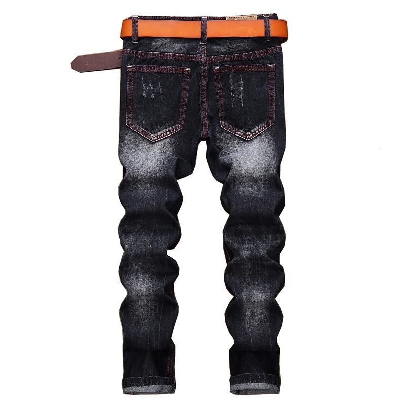 Mens Jeans Black Embroidery Straight High Street Pants Hip Hop Full Length Distressed Wash Vintage Trousers Daily Versatile Y2k 230809