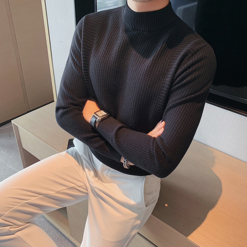 Men's Sweaters Legible Autumn Winter Warm Sweaters Men Solid Mock Neck Knitted Pullovers Male Slim Fit Sweater for Man 230808