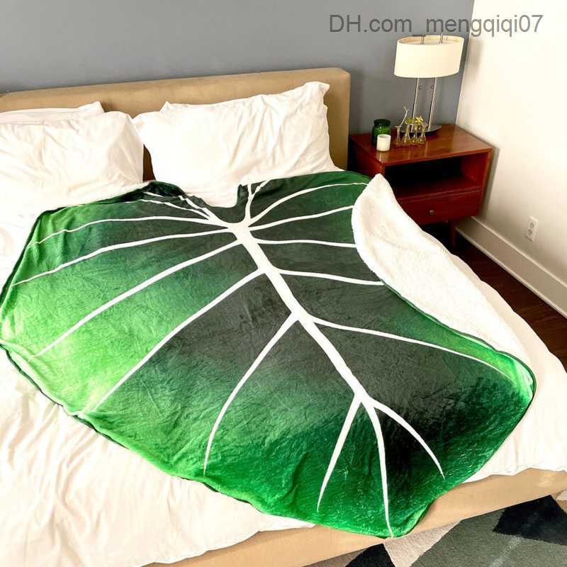 Blankets Swaddling Big leaf blanket soft leaves polyester glossy leaves bed blanket comfortable beach blanket fun birthday gift Manta Z230809