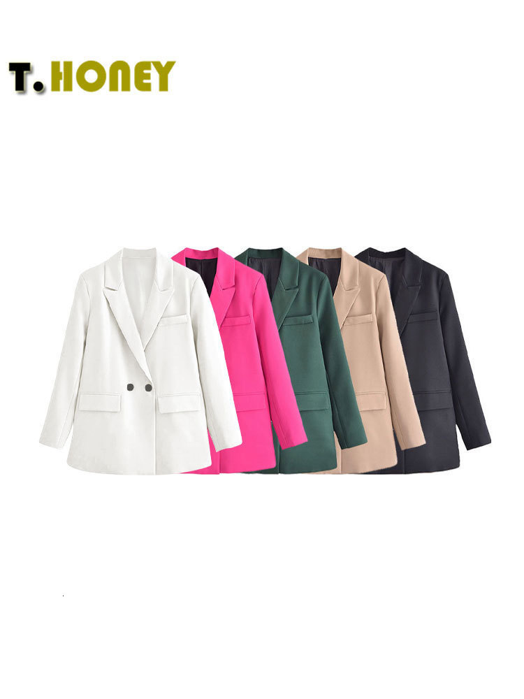 Women's Suits Blazers TELLHONEY Women Fashion Solid Double Breasted Blazers Female Elegant Long Sleeves Loose Jacket Coats Office Ladies Outerwea