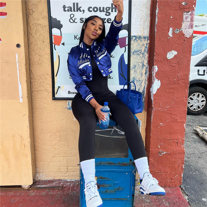 Womens Jackets Varsity Baseball Jacket Winter Clothes Women Fitness Cropped Cyber Y2K Streetwear Racing Bomber Satin Coat 230808