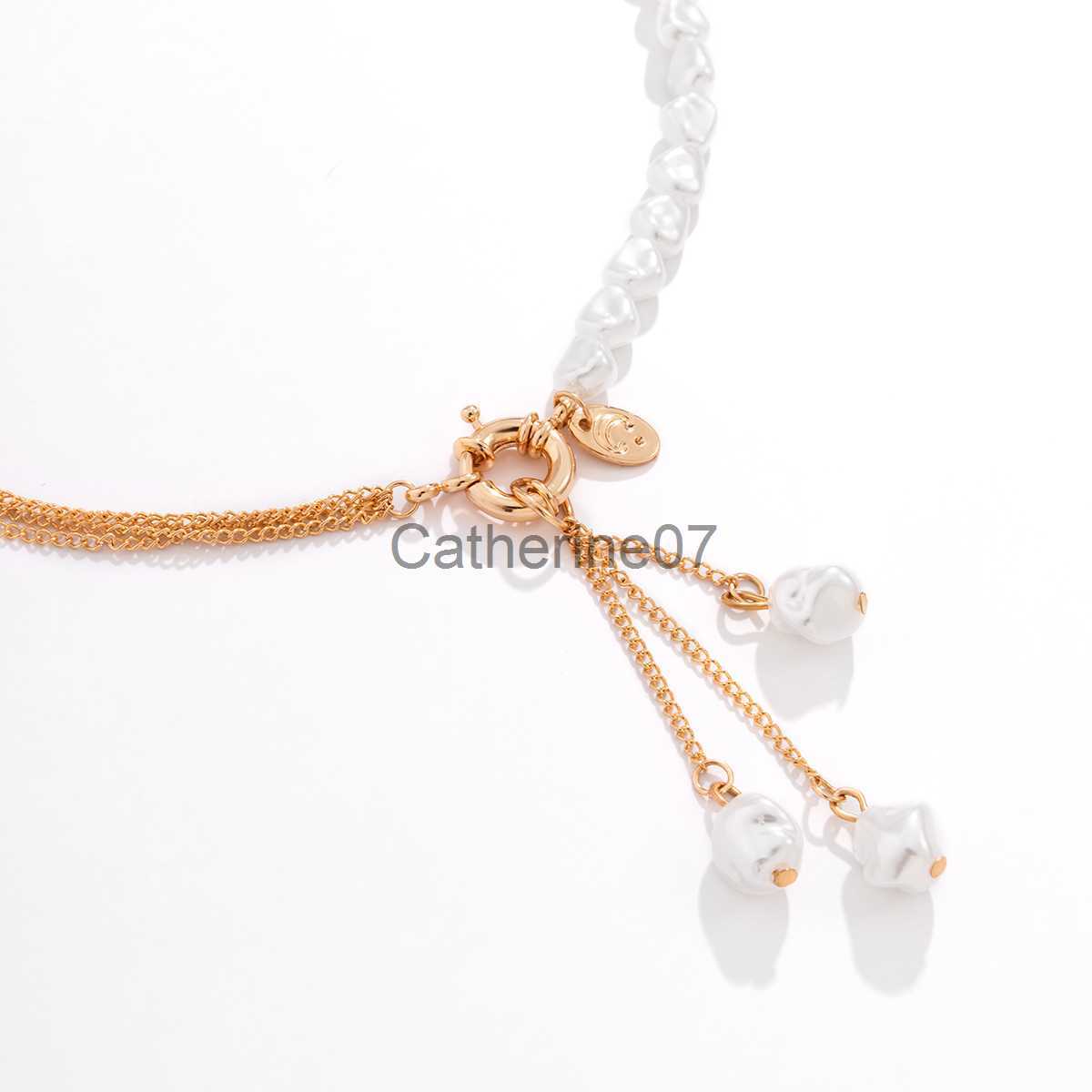 Pendant Necklaces Baroque Simulated Pearls Long Tassel Pendant Necklace For Women Beaded Link Chain Necklace 2022 Trend Lariat Wedding Jewelry J230809