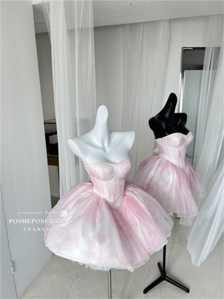 Urban Sexy Dresses Women Organza Chic Pink Asymmetrical Dress Vintage Summer Mini Birthday Female Ruffles Party Vestidos Lady Holiday Puff Dress 23080