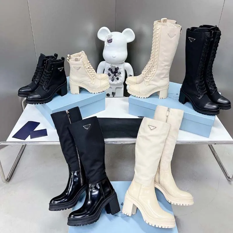 Designer Boots New Autumn and Winter Top Brand Women Shiny Leather and Nylon Lace up High Heels, Mid length Ankle Boots, Martin Boots, Leather Boots