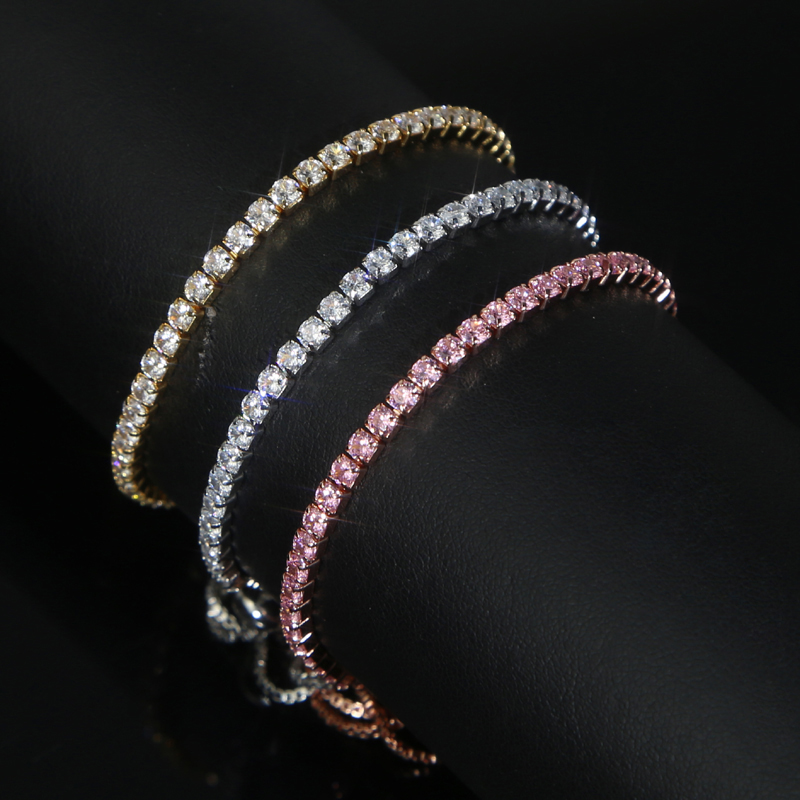 New Designer 3mm Adjustable Size Slider k Tennis Chain Tassels Bracelet Hip Hop Women Men Iced Out Paved Bg White Pink Cubic Zirconia Gift Jewelry