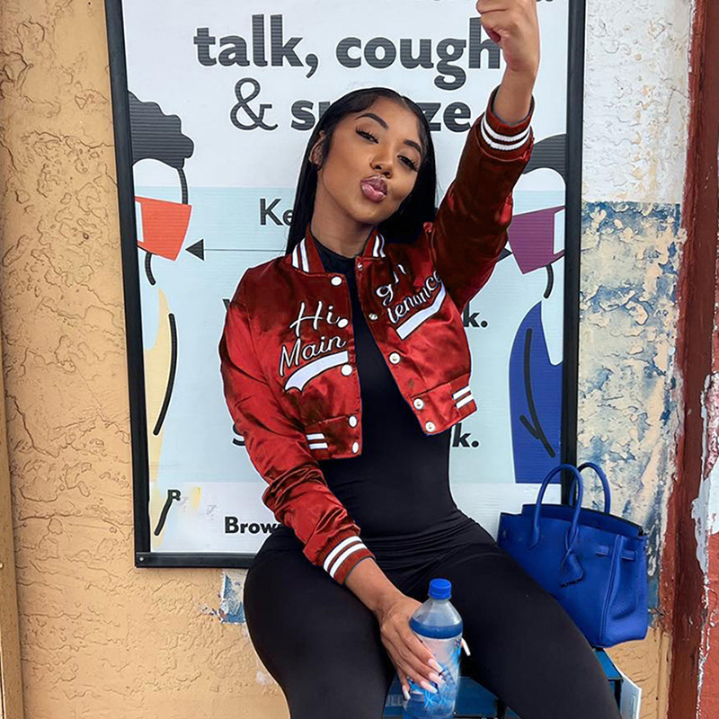 Womens Jackets Varsity Baseball Jacket Winter Clothes Women Fitness Cropped Cyber Y2K Streetwear Racing Bomber Satin Coat 230808