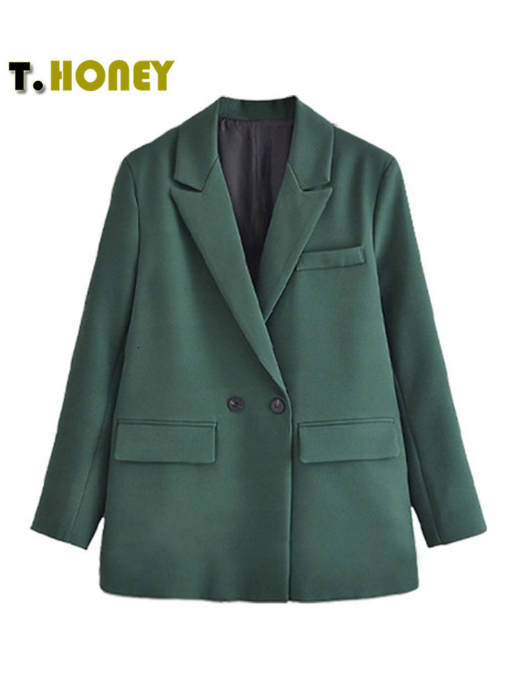 Women's Suits Blazers TELLHONEY Women Fashion Solid Double Breasted Blazers Female Elegant Long Sleeves Loose Jacket Coats Office Ladies Outerwea
