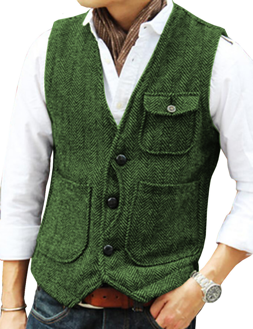 Men's Vests Men's Business Suit Vest Herringbone Tweed V Neck Formal Waistcoat for Wedding Suit or Tuxedo 230808